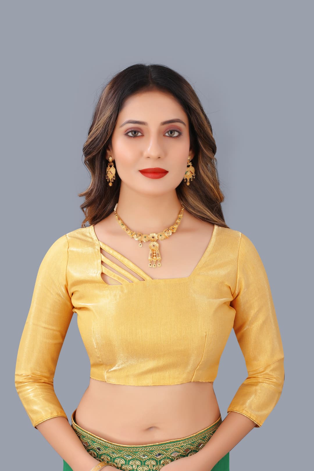 Georgette Orange Mirror Work Saree With Blouse 5