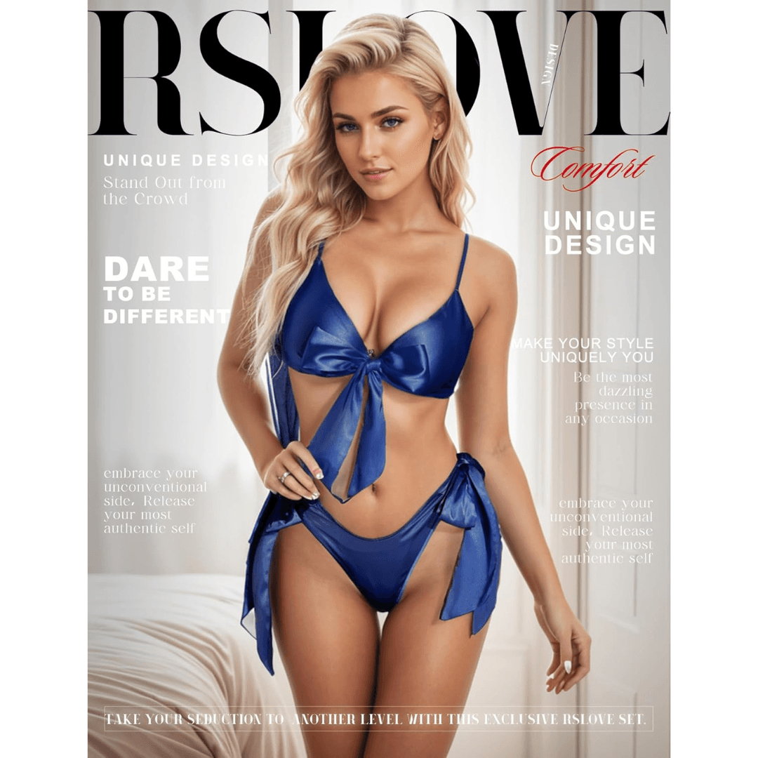 Women Babydoll Black Lingerie Set Satin Silk Two Piece Bra and Panty Sets for Valentine Honeymoon Nightwear Dress Free Size Navy Color 4