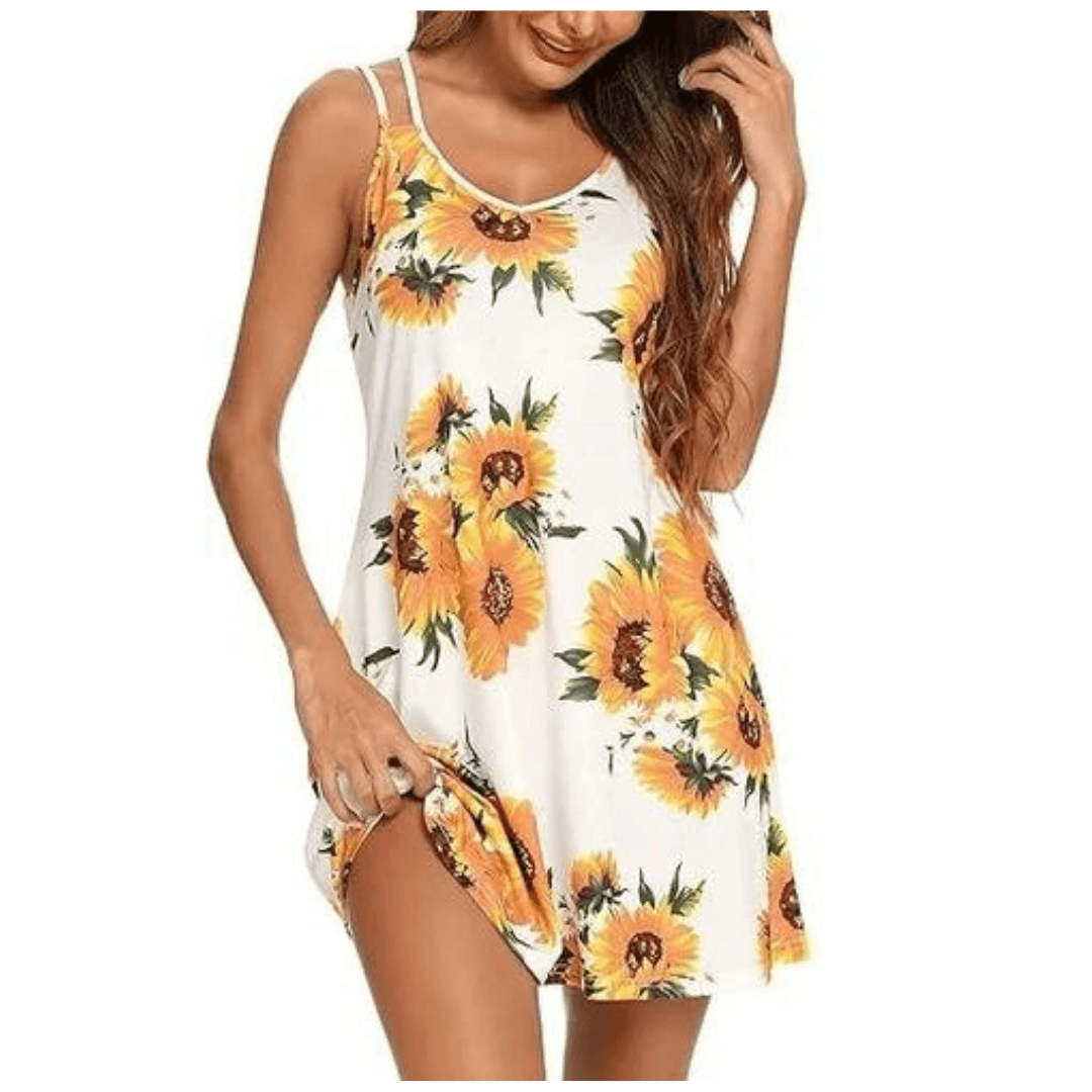 Women Nightgown Print Nightshirt Tank Sleep Dress Sleepwear With G string panty Free Size 4