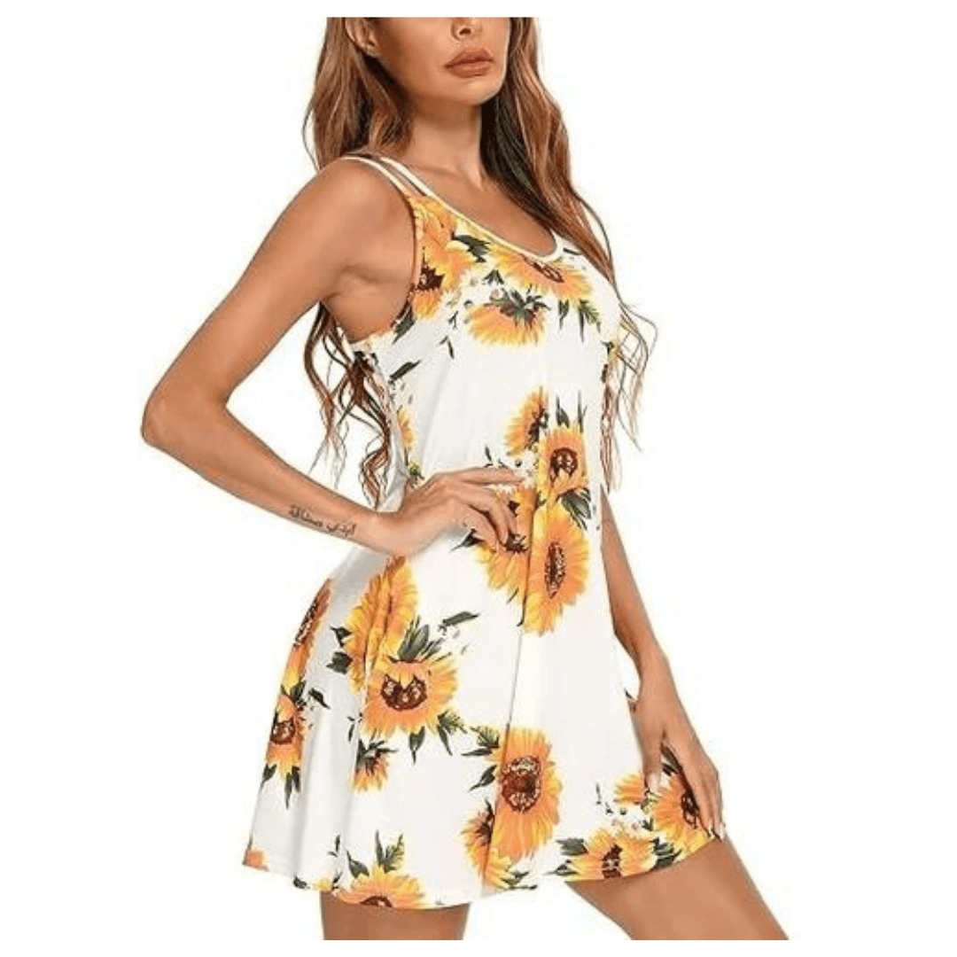 Women Nightgown Print Nightshirt Tank Sleep Dress Sleepwear With G string panty Free Size 2