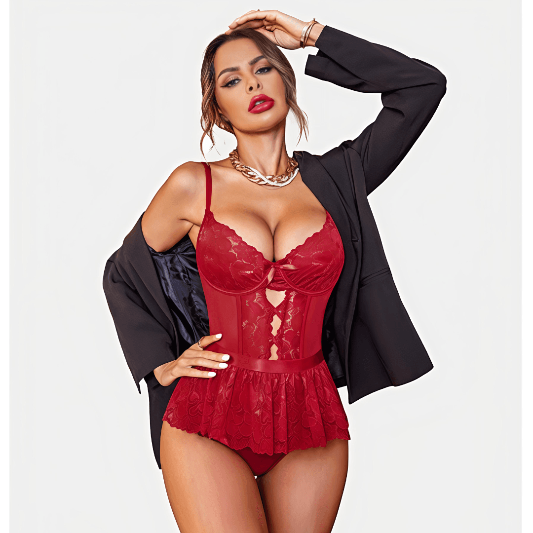 Women's Valentine Wedding SpecialNight Lingerie Babydoll Bodysuit Bikini Sweemwear Set Two Piece Lingerie Set Free Size Maroon Color 4