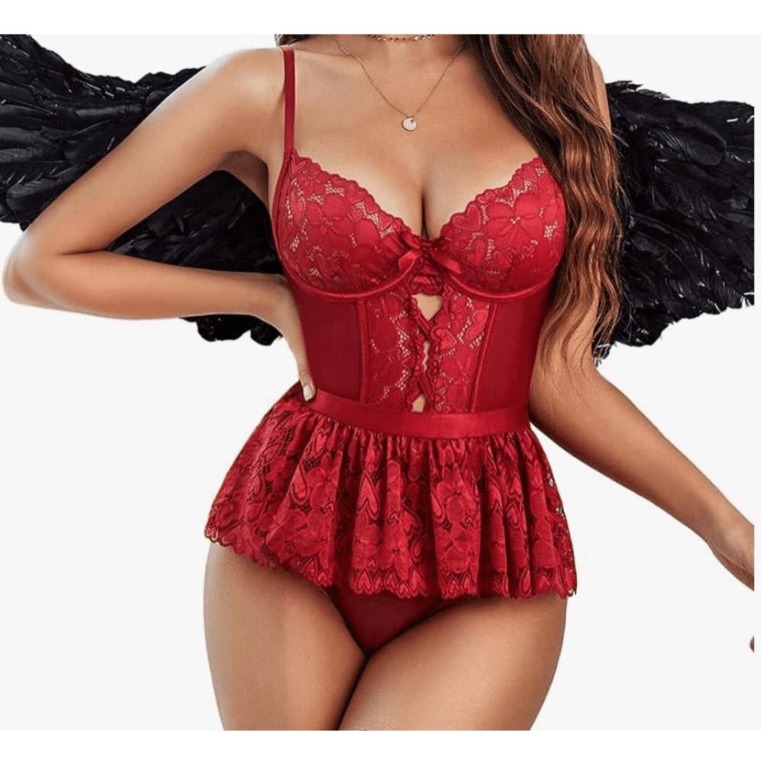 Women's Valentine Wedding SpecialNight Lingerie Babydoll Bodysuit Bikini Sweemwear Set Two Piece Lingerie Set Free Size Maroon Color 1