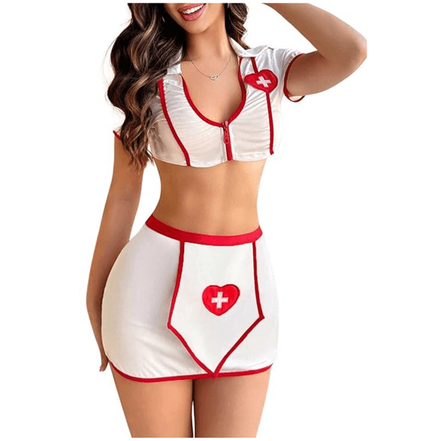 Nurse Costume Naughty Babydoll Lingerie Set for Women, Top Bra, Dress, Irresistibly Lingerie for Birthday Gift, Honeymoon, Anniversary Free Size White Color