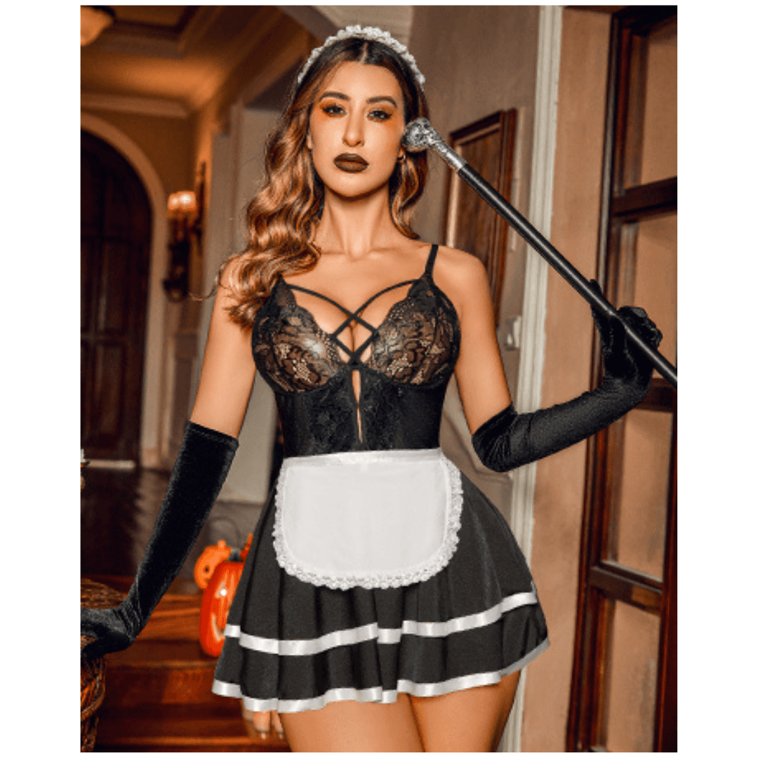 Maid Lingerie for Women Maid Outfit French Maid Costume Babydoll Lingerie Dress Cosplay Lingerie Free Size Black Color 5