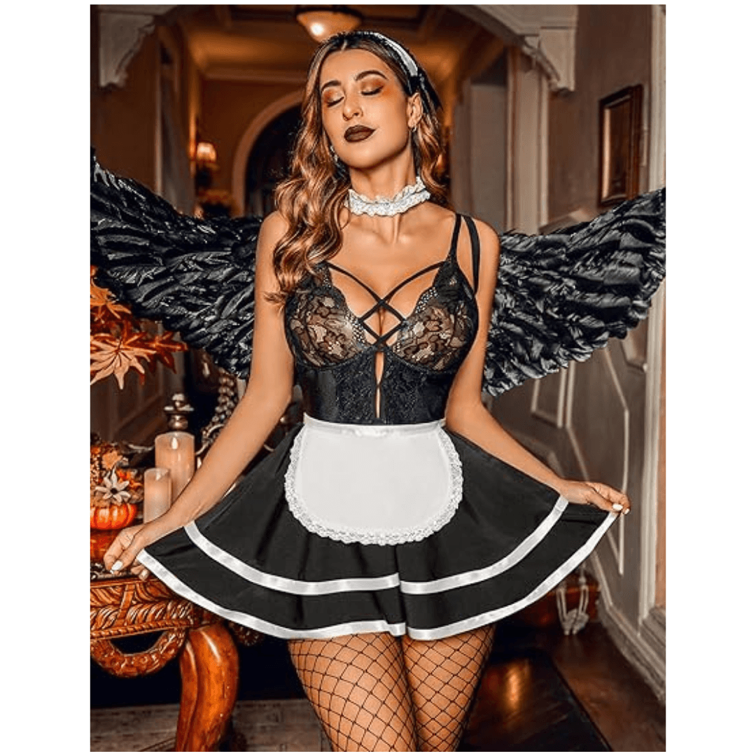 Maid Lingerie for Women Maid Outfit French Maid Costume Babydoll Lingerie Dress Cosplay Lingerie Free Size Black Color 2