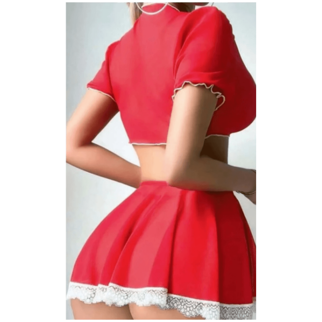 Babydoll Dress for Women V Neck Bedroom Babydoll Dress with Half Sleeves for Honeymoon Anniversaries Birthday Hot Nightwear Lingerie Set Valentine Nightdress Women Lingerie With G-string Panty Free Size Red Color 1
