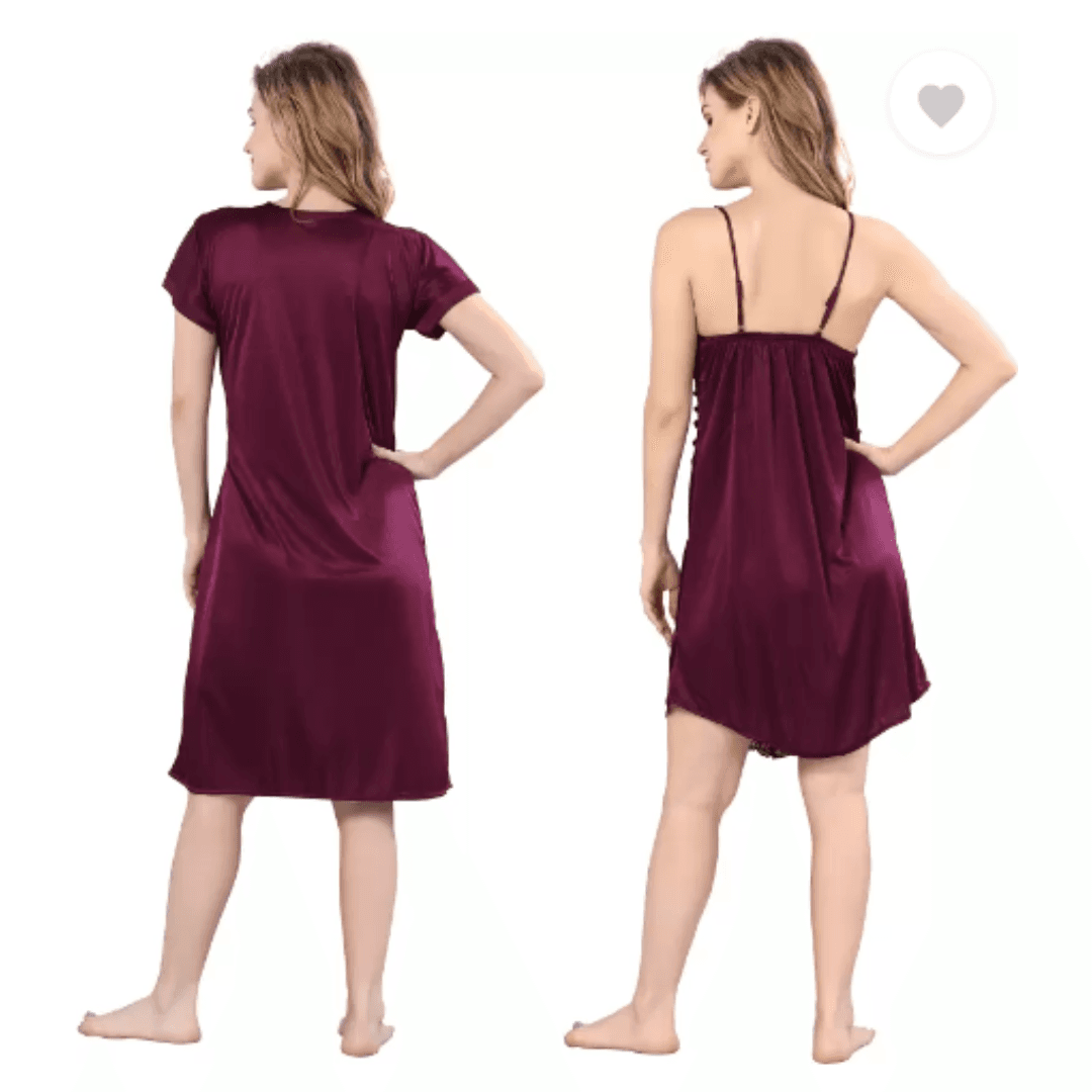 Silk Bridal Nightgown Set Stylish Fancy Bridal Nighty Set For Women Free Size Blush Purple Color 1