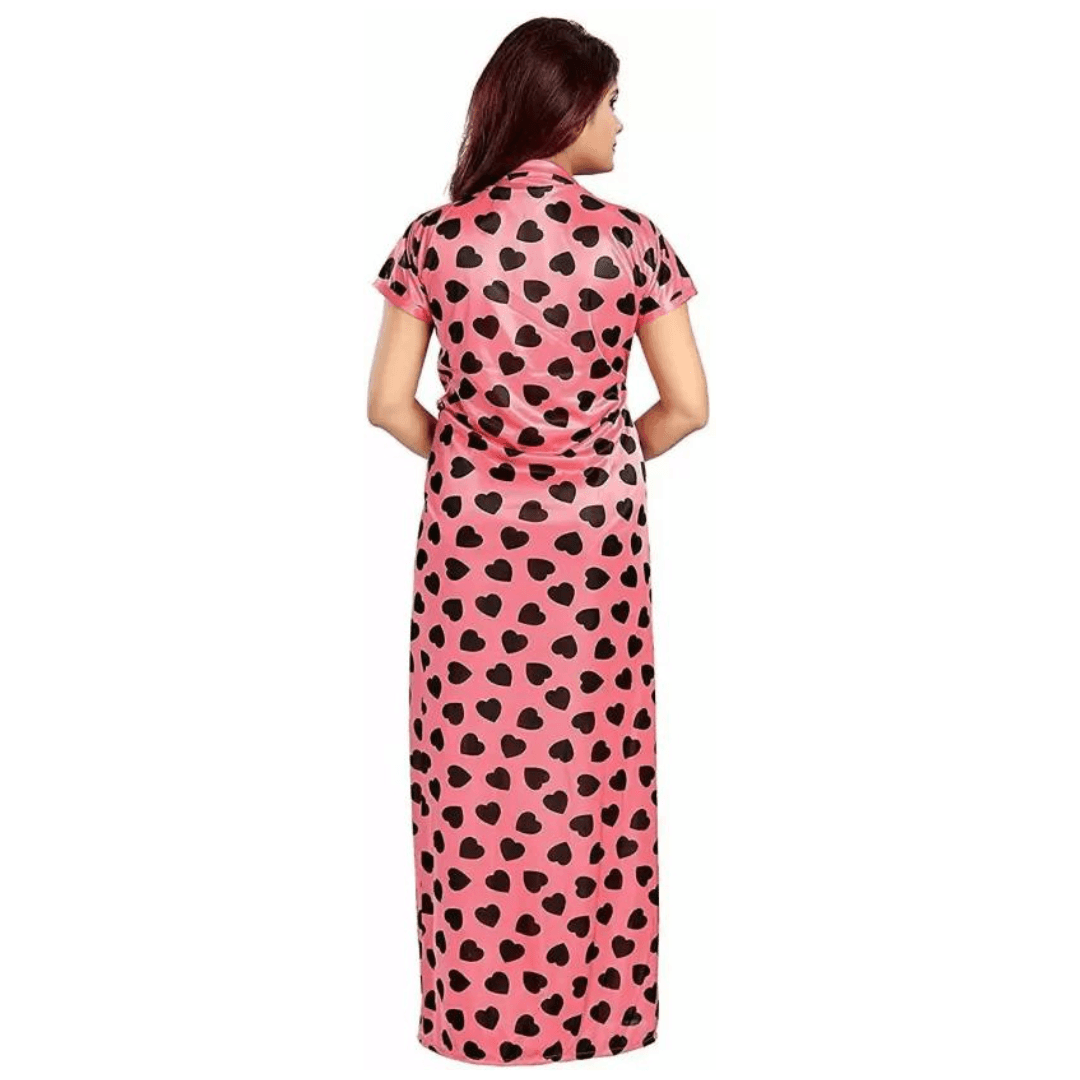 Silk Bridal Nightgown Set Stylish Fancy Bridal Nighty Set For Women Free Size Pink Color 4