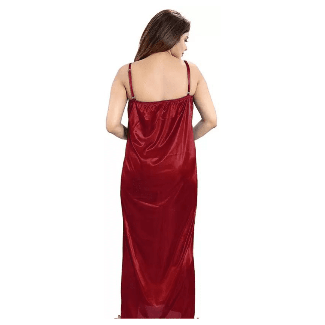 Silk Bridal Nightgown Set Stylish Fancy Bridal Nighty Set For Women Free Size Maroon Color(4set) 5