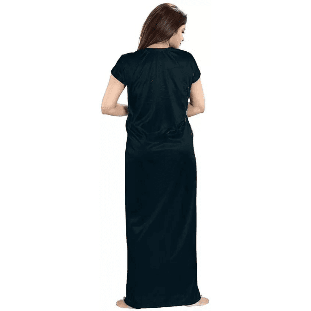 Silk Bridal Nightgown Set Stylish Fancy Bridal Nighty Set For Women Free Size Black Color(4set) 3