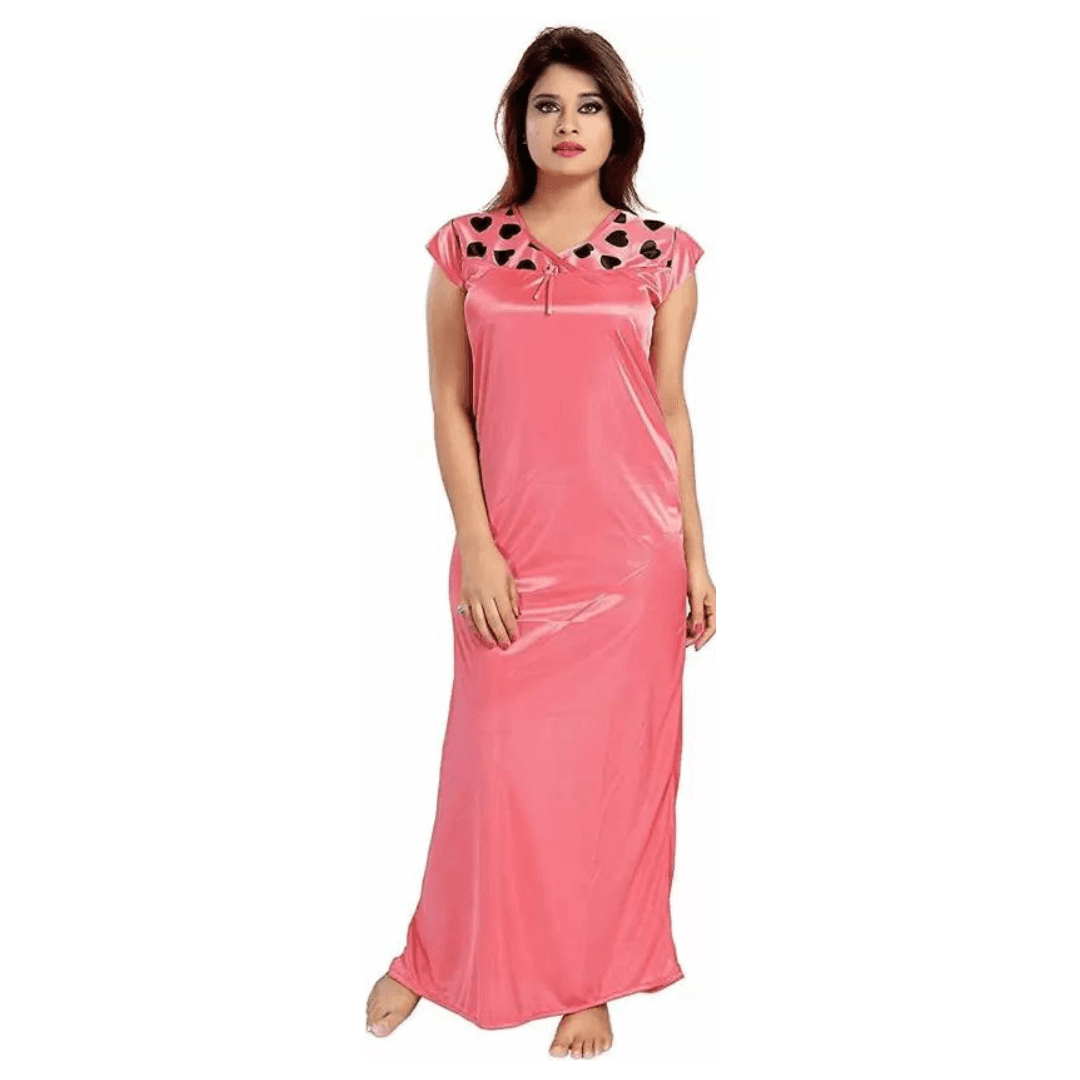 Silk Bridal Nightgown Set Stylish Fancy Bridal Nighty Set For Women Free Size Pink Color 2