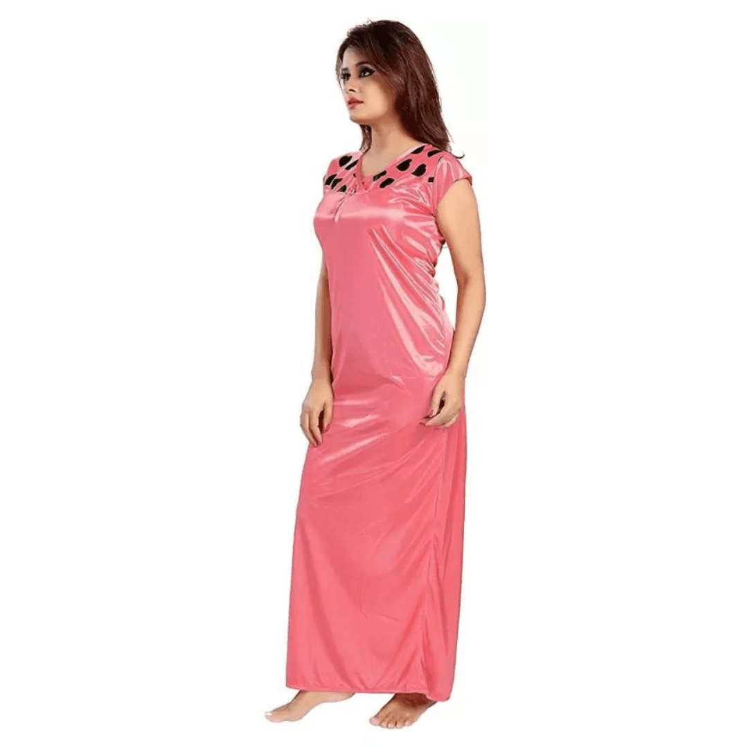 Silk Bridal Nightgown Set Stylish Fancy Bridal Nighty Set For Women Free Size Pink Color 3
