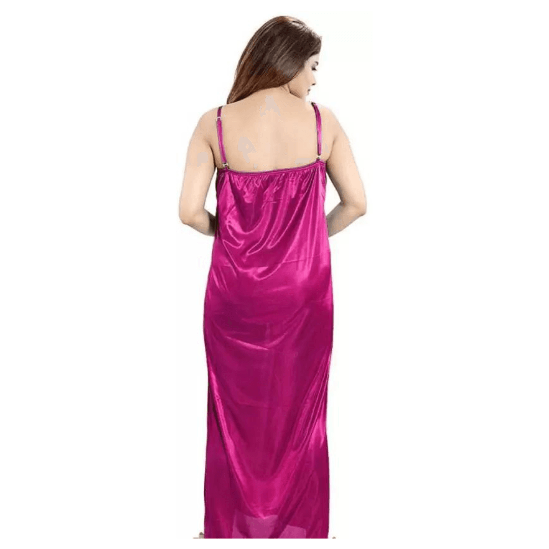 Silk Bridal Nightgown Set Stylish Fancy Bridal Nighty Set For Women Free Size Magenta Color (4 set) 1