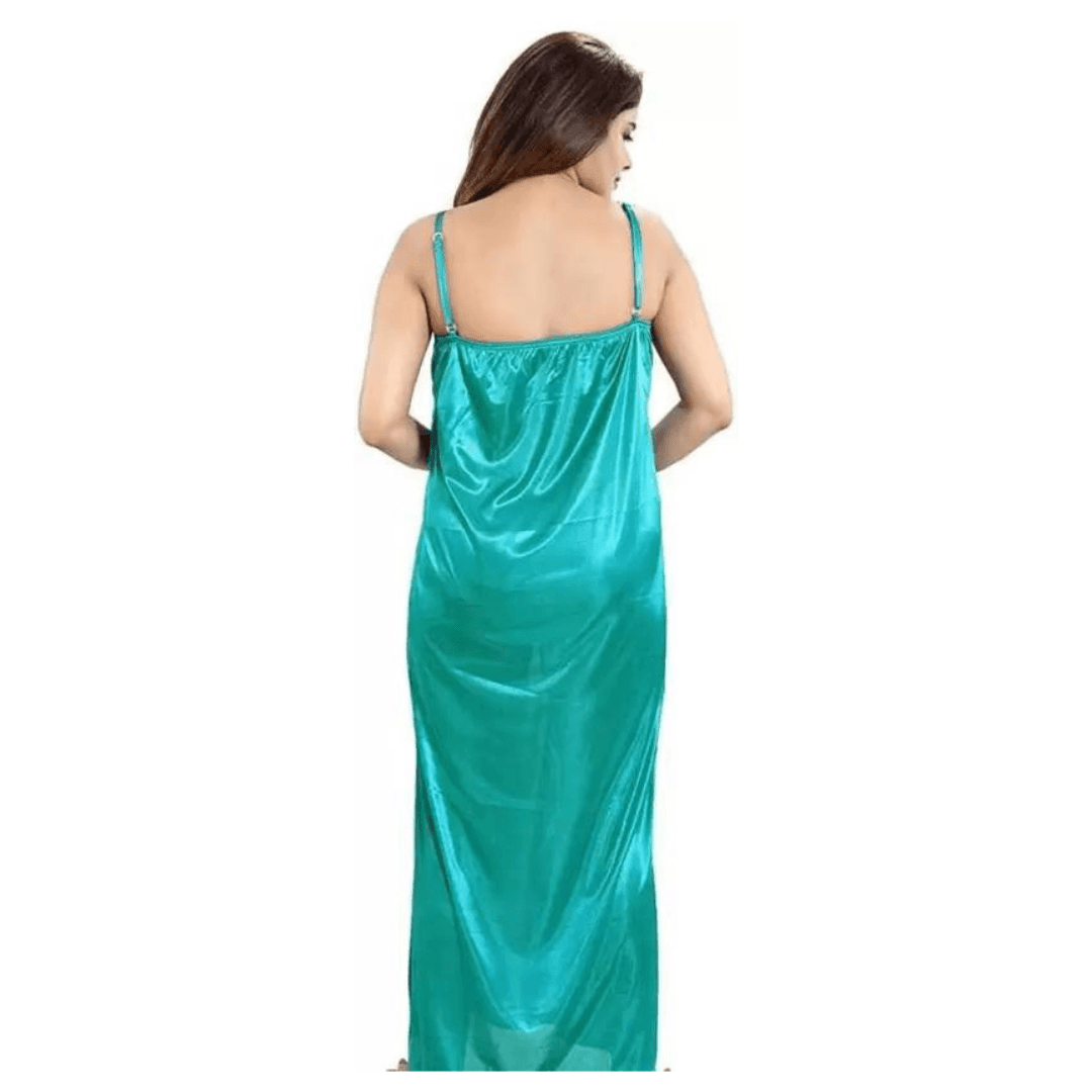 Silk Bridal Nightgown Set Stylish Fancy Bridal Nighty Set For Women Free Size Light Green Color 2