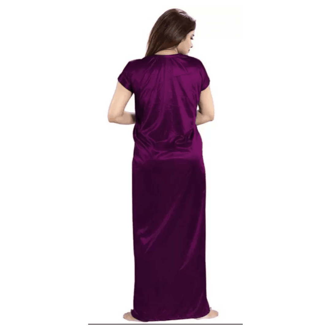 Silk Bridal Nightgown Set Stylish Fancy Bridal Nighty Set For Women Free Size Purple Color(4set) 1