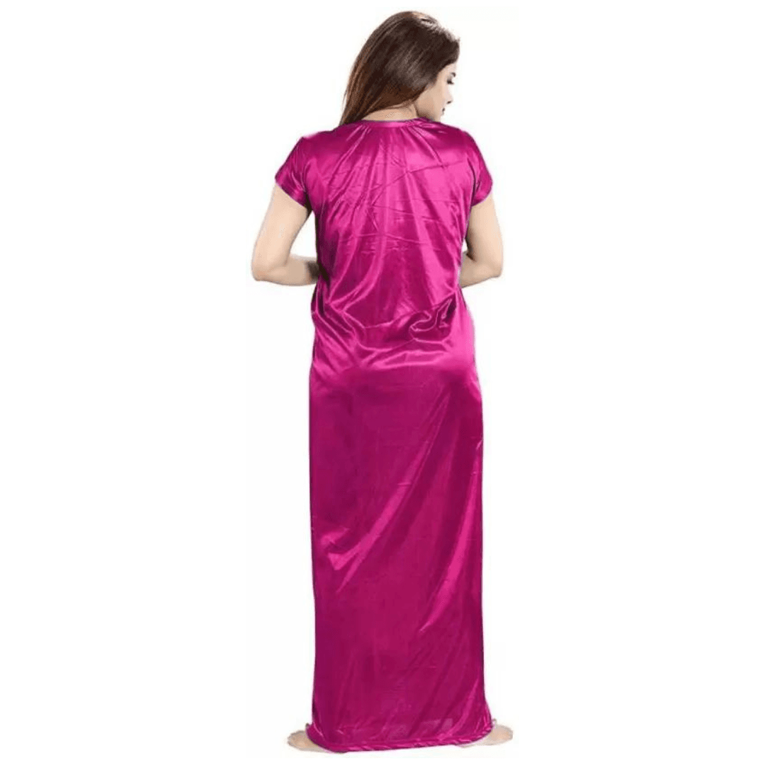Silk Bridal Nightgown Set Stylish Fancy Bridal Nighty Set For Women Free Size Magenta Color (4 set) 3