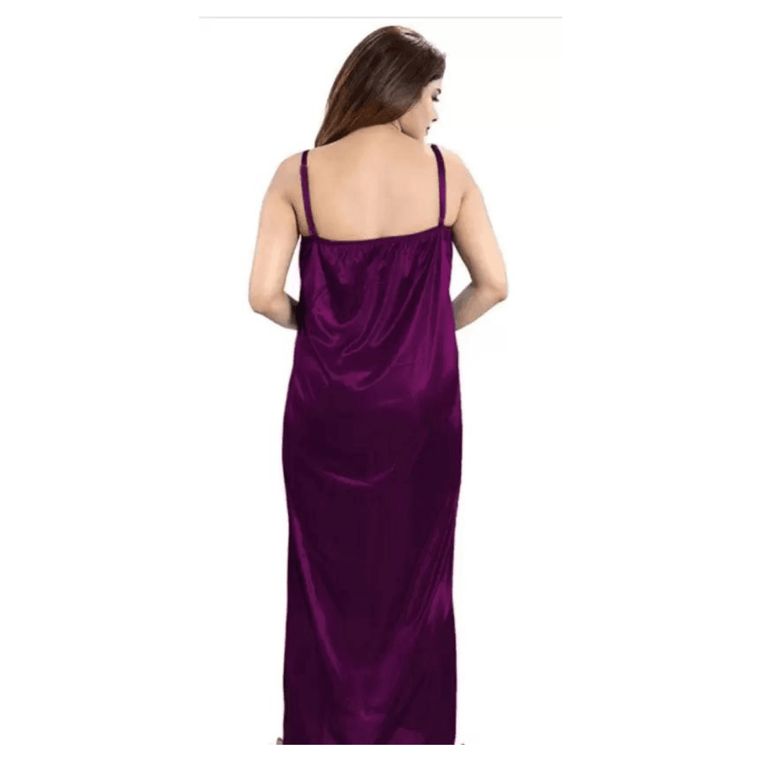 Silk Bridal Nightgown Set Stylish Fancy Bridal Nighty Set For Women Free Size Purple Color(4set) 3