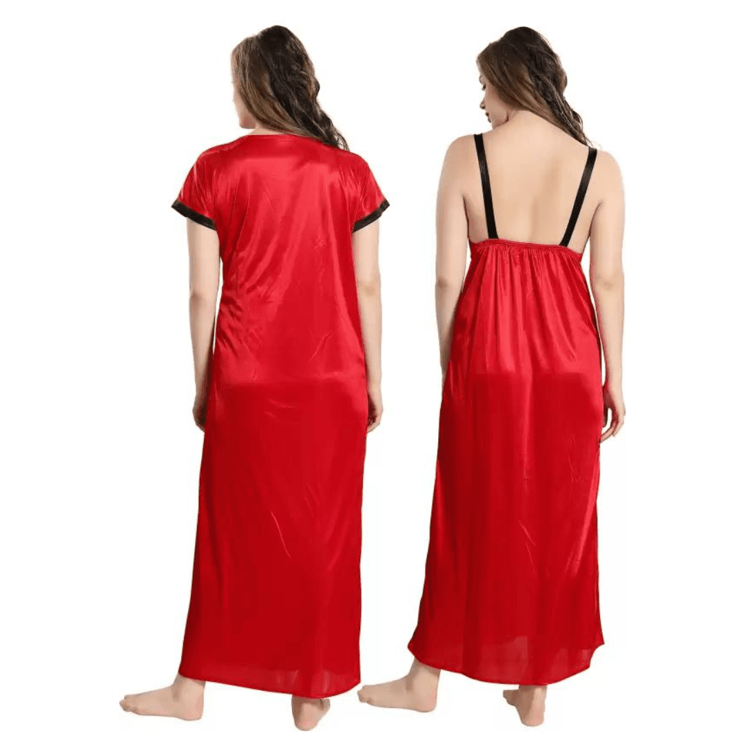 Silk Bridal Nightgown Set Stylish Fancy Bridal Nighty Set For Women Free Size Red Color 1