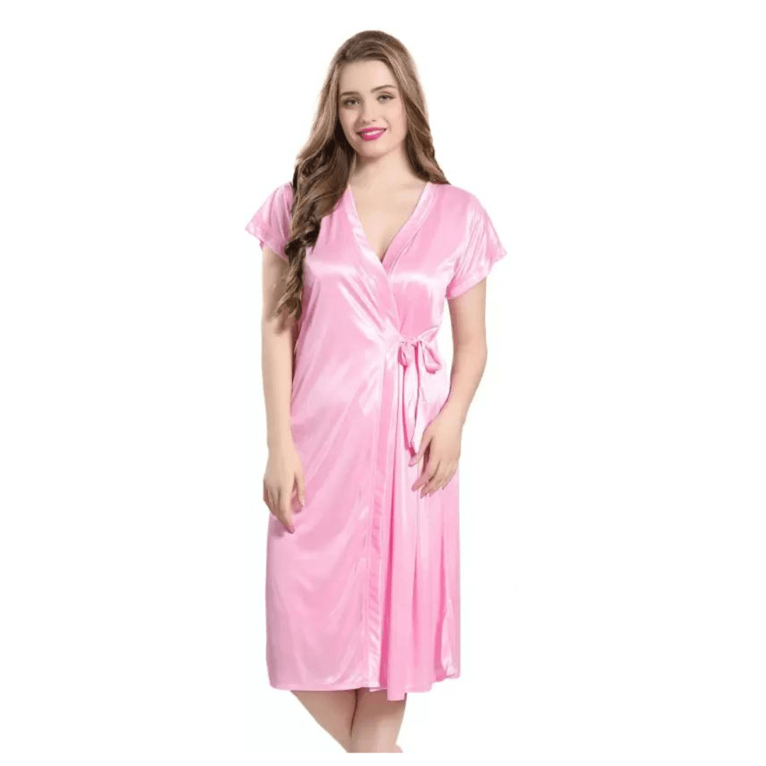 Silk Bridal Nightgown Set Stylish Fancy Bridal Nighty Set For Women Free Size Blush Pink Color 3