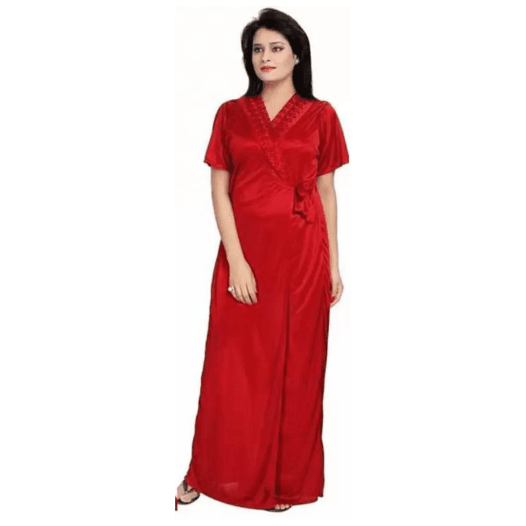 Silk Bridal Nightgown Set Stylish Fancy Bridal Nighty Set For Women Free Size Red Color(3set) 5
