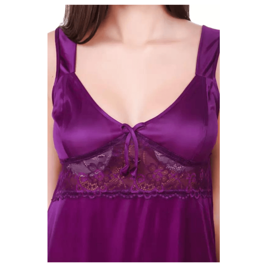 Silk Bridal Nightgown Set Stylish Fancy Bridal Nighty Set For Women Free Size Purple Color 4