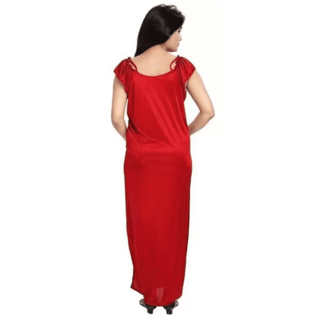 Silk Bridal Nightgown Set Stylish Fancy Bridal Nighty Set For Women Free Size Red Color(3set) 6