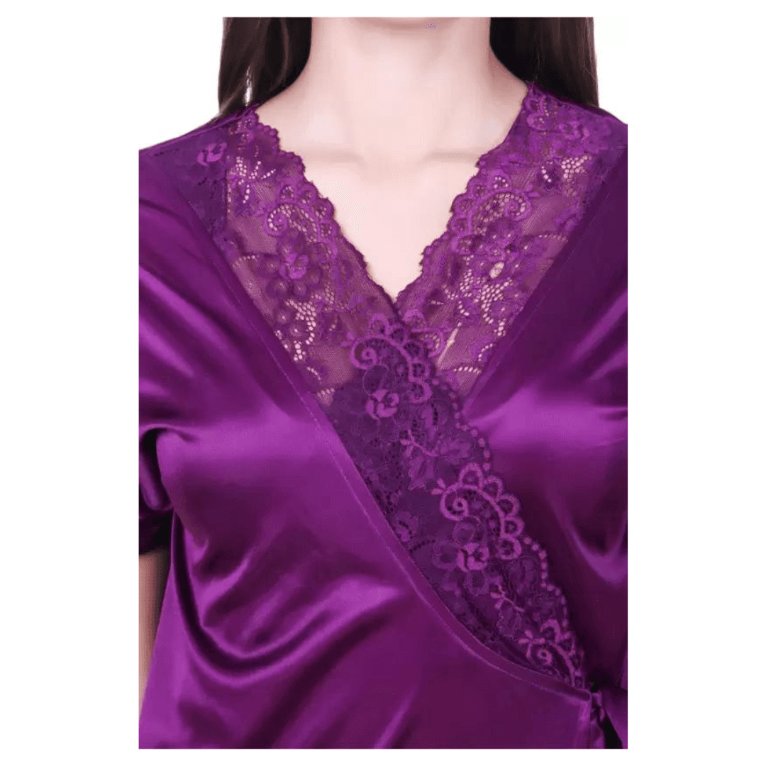 Silk Bridal Nightgown Set Stylish Fancy Bridal Nighty Set For Women Free Size Purple Color 5