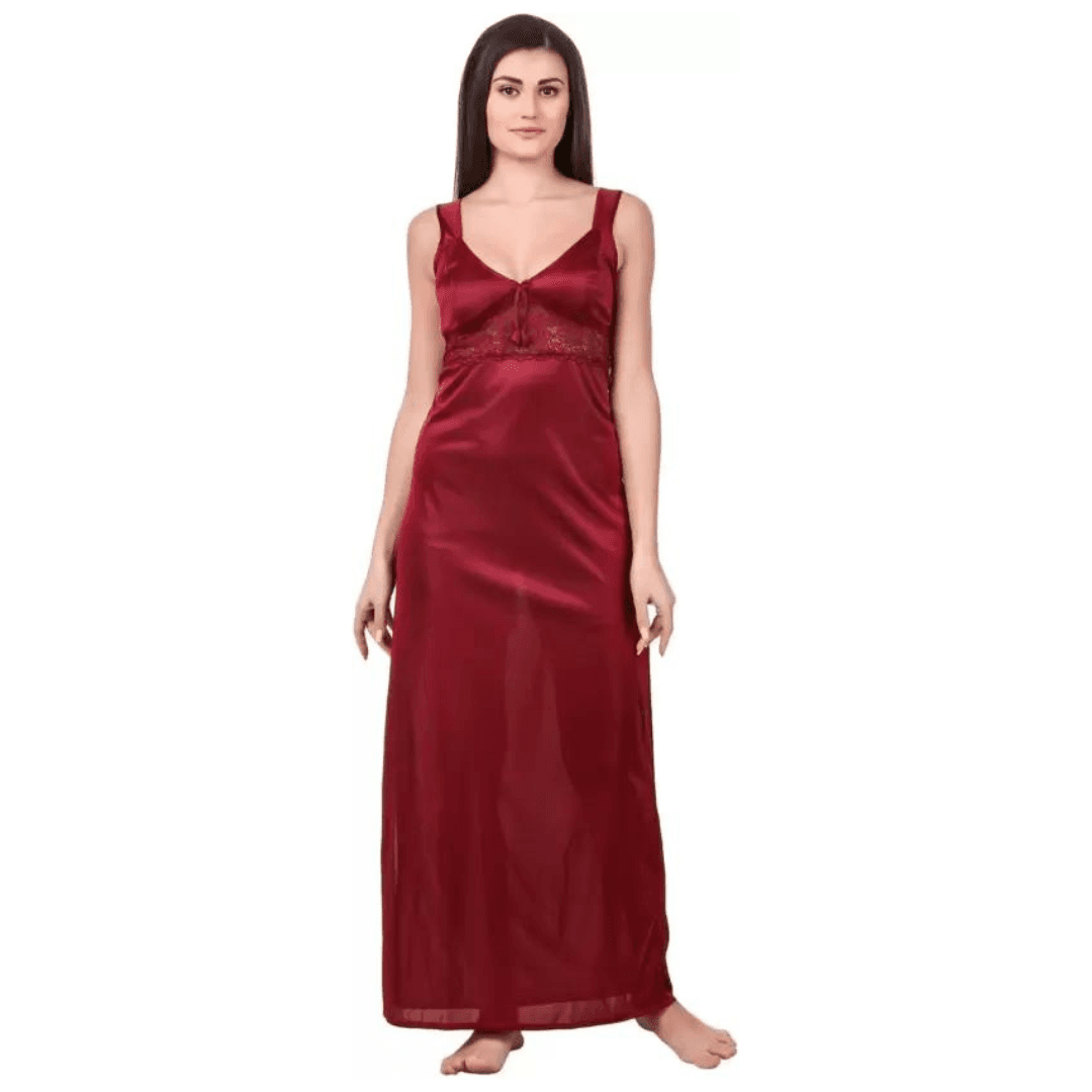 Silk Bridal Nightgown Set Stylish Fancy Bridal Nighty Set For Women Free Size Maroon Color 5