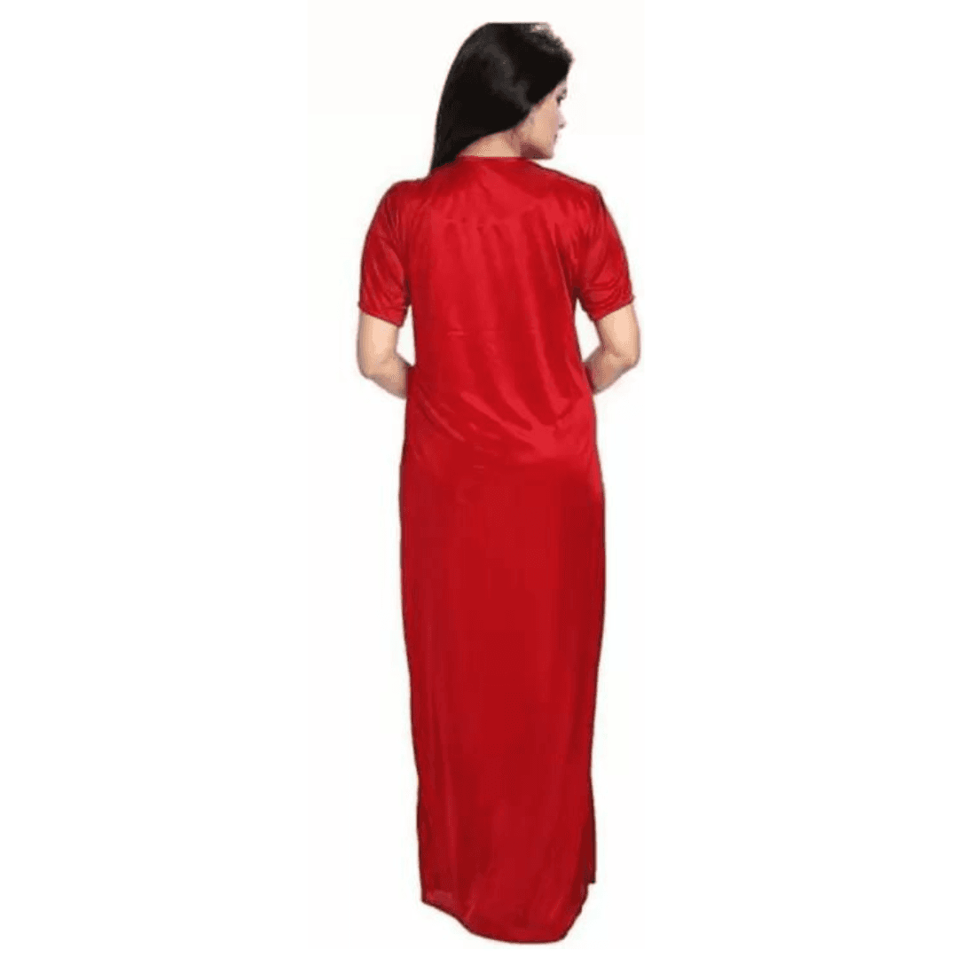 Silk Bridal Nightgown Set Stylish Fancy Bridal Nighty Set For Women Free Size Red Color(3set) 7