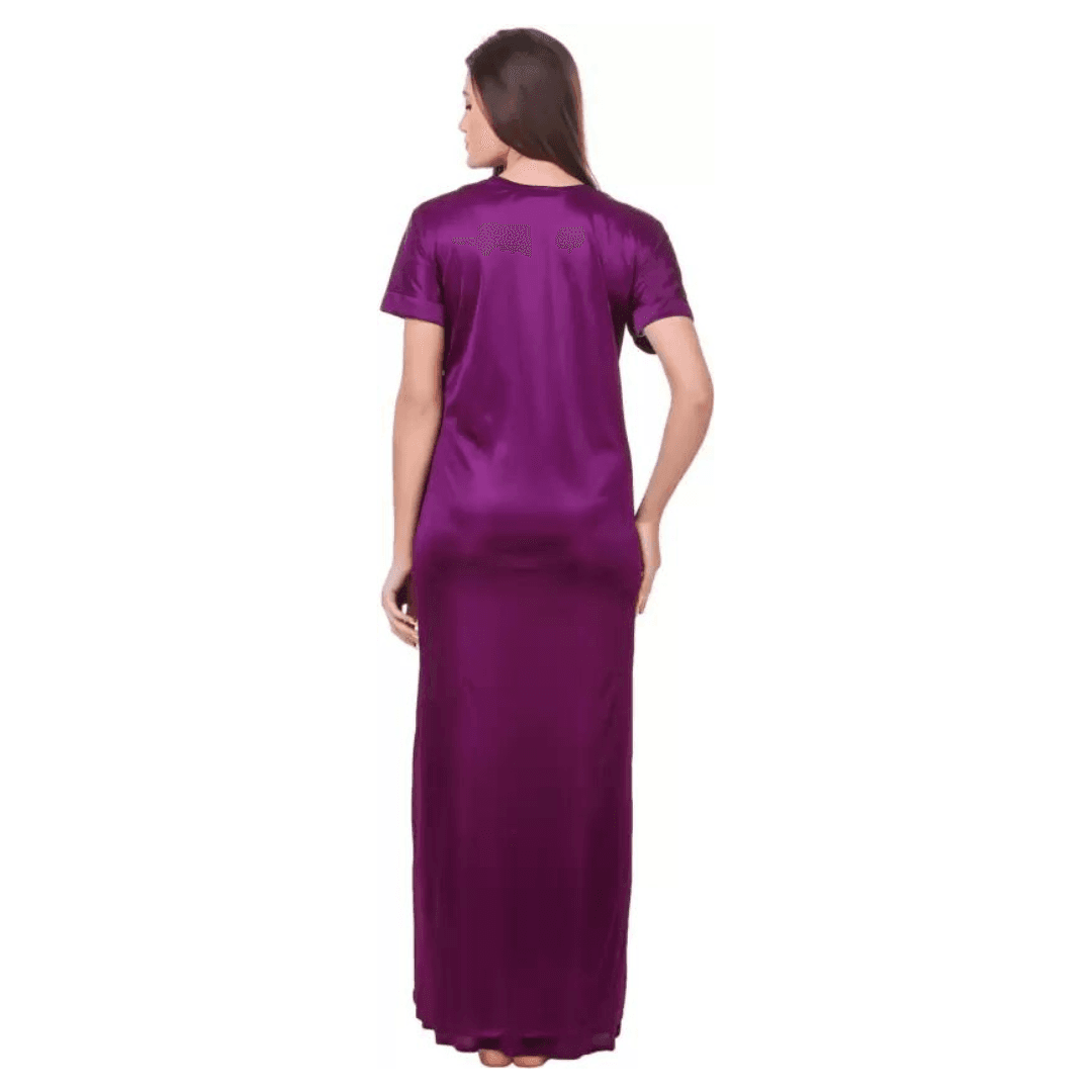 Silk Bridal Nightgown Set Stylish Fancy Bridal Nighty Set For Women Free Size Purple Color 6