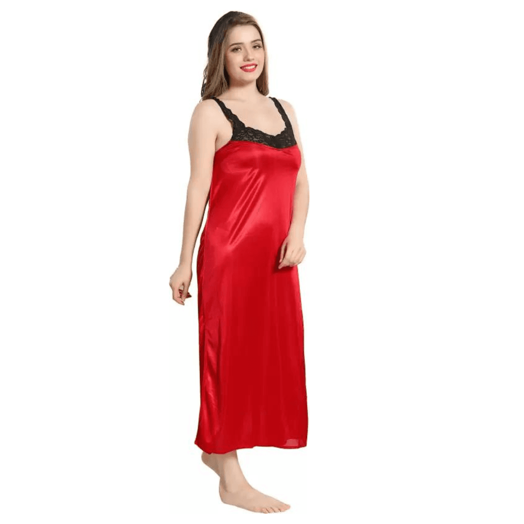 Silk Bridal Nightgown Set Stylish Fancy Bridal Nighty Set For Women Free Size Red Color 3