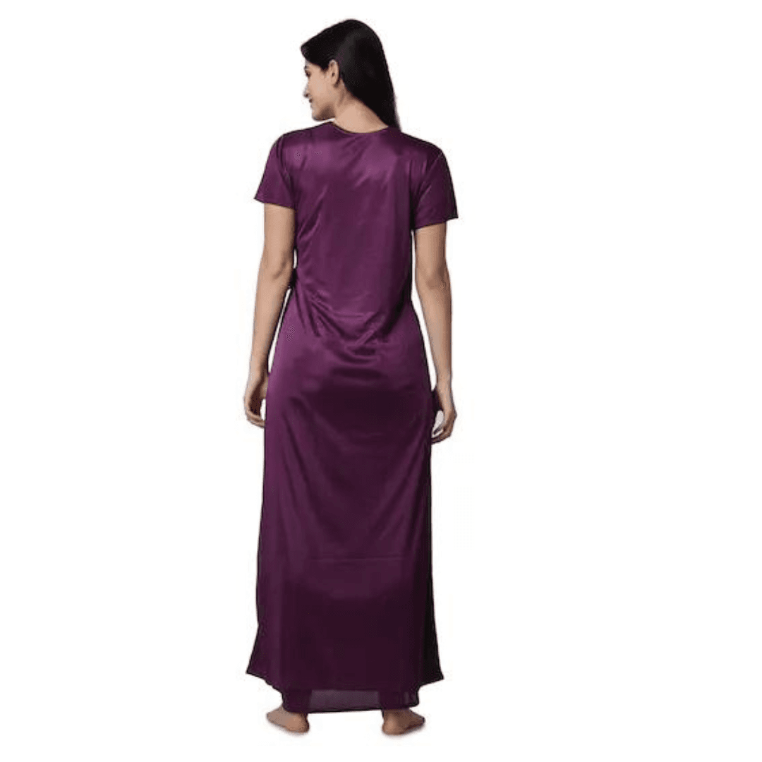 Silk Bridal Nightgown Set Stylish Fancy Bridal Nighty Set For Women Free Size Purple Color 3