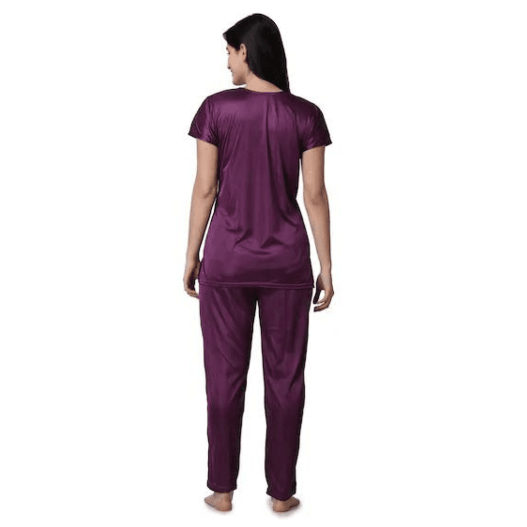 Silk Bridal Nightgown Set Stylish Fancy Bridal Nighty Set For Women Free Size Purple Color 4