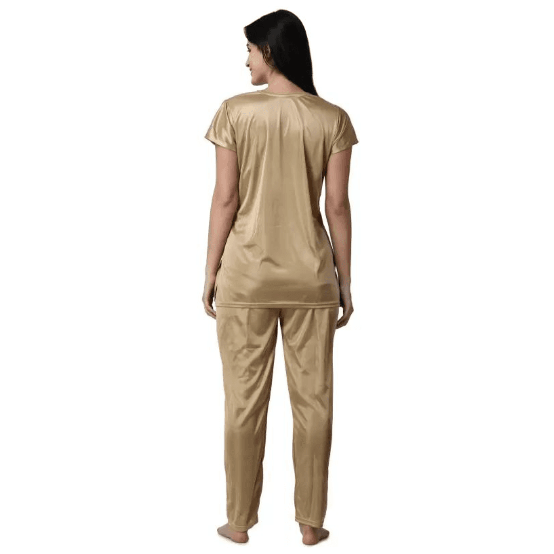 Silk Bridal Nightgown Set Stylish Fancy Bridal Nighty Set For Women Free Size Gold Color (3 set) 5