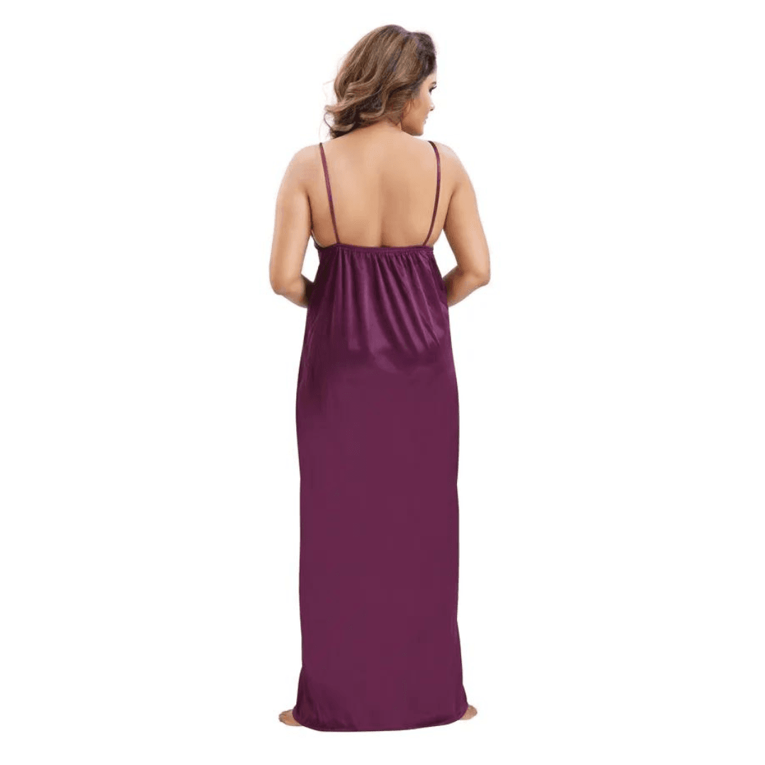 Silk Bridal Nightgown Set Stylish Fancy Bridal Nighty Set For Women Free Size Navy Blue Color (4set) 2