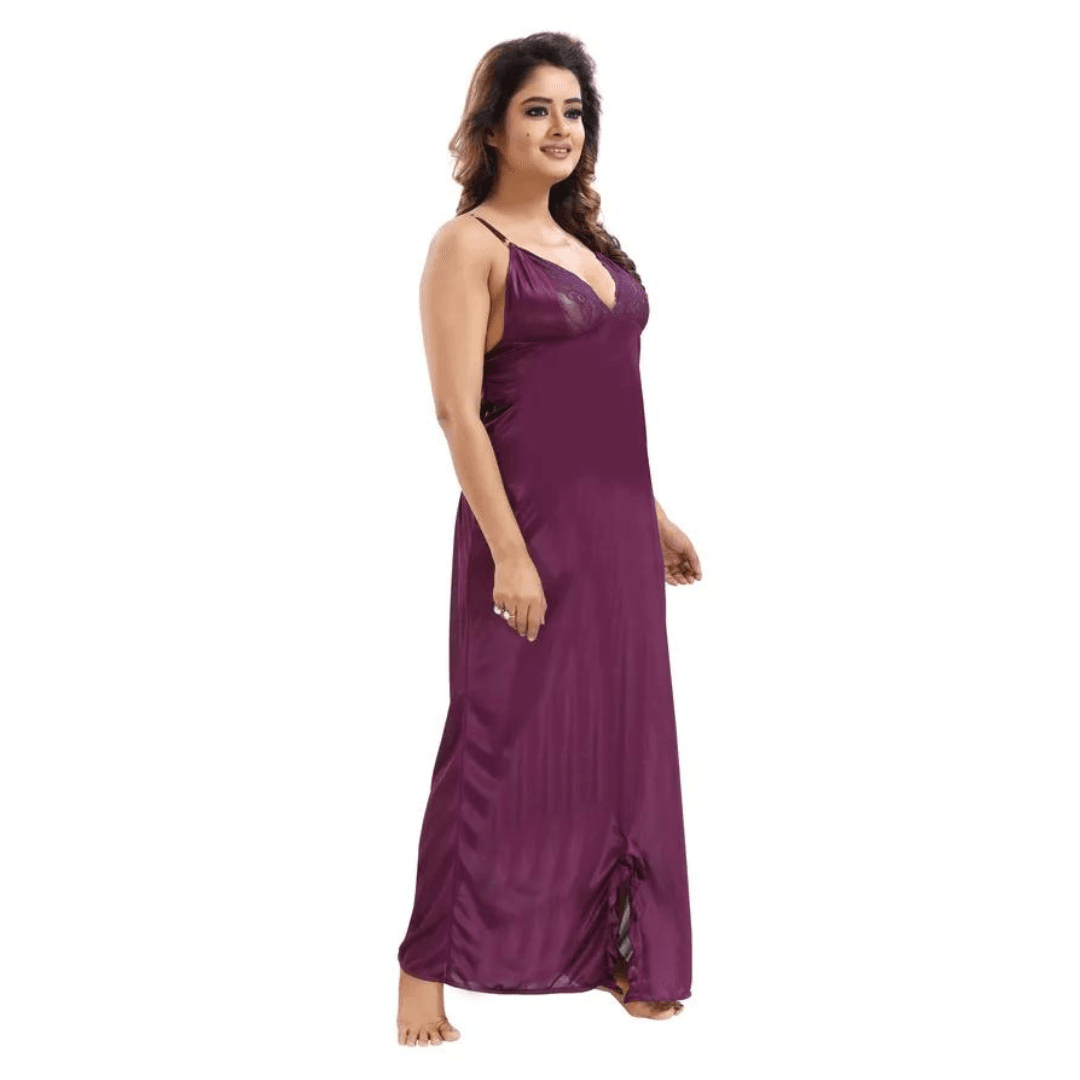 Silk Bridal Nightgown Set Stylish Fancy Bridal Nighty Set For Women Free Size Navy Blue Color (4set) 3