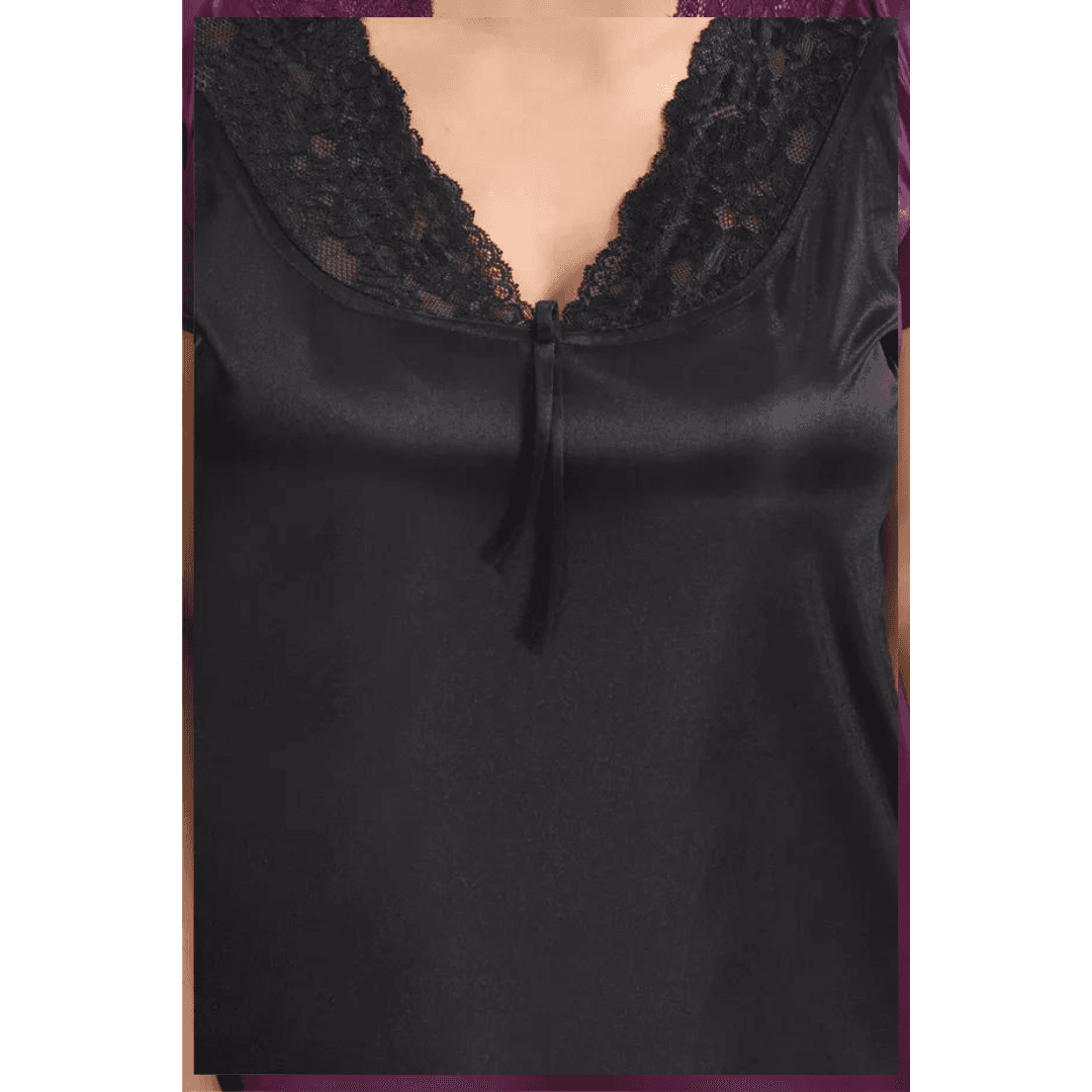 Silk Bridal Nightgown Dhoti  Set Stylish Fancy Bridal Nighty Set For Women Free Size Black Color (4 SET) 4