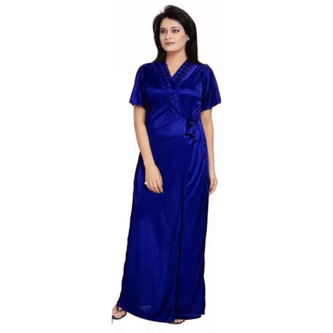 Silk Bridal Nightgown Set Stylish Fancy Bridal Nighty Set For Women Free Size Dark Blue Color (3 set) 2