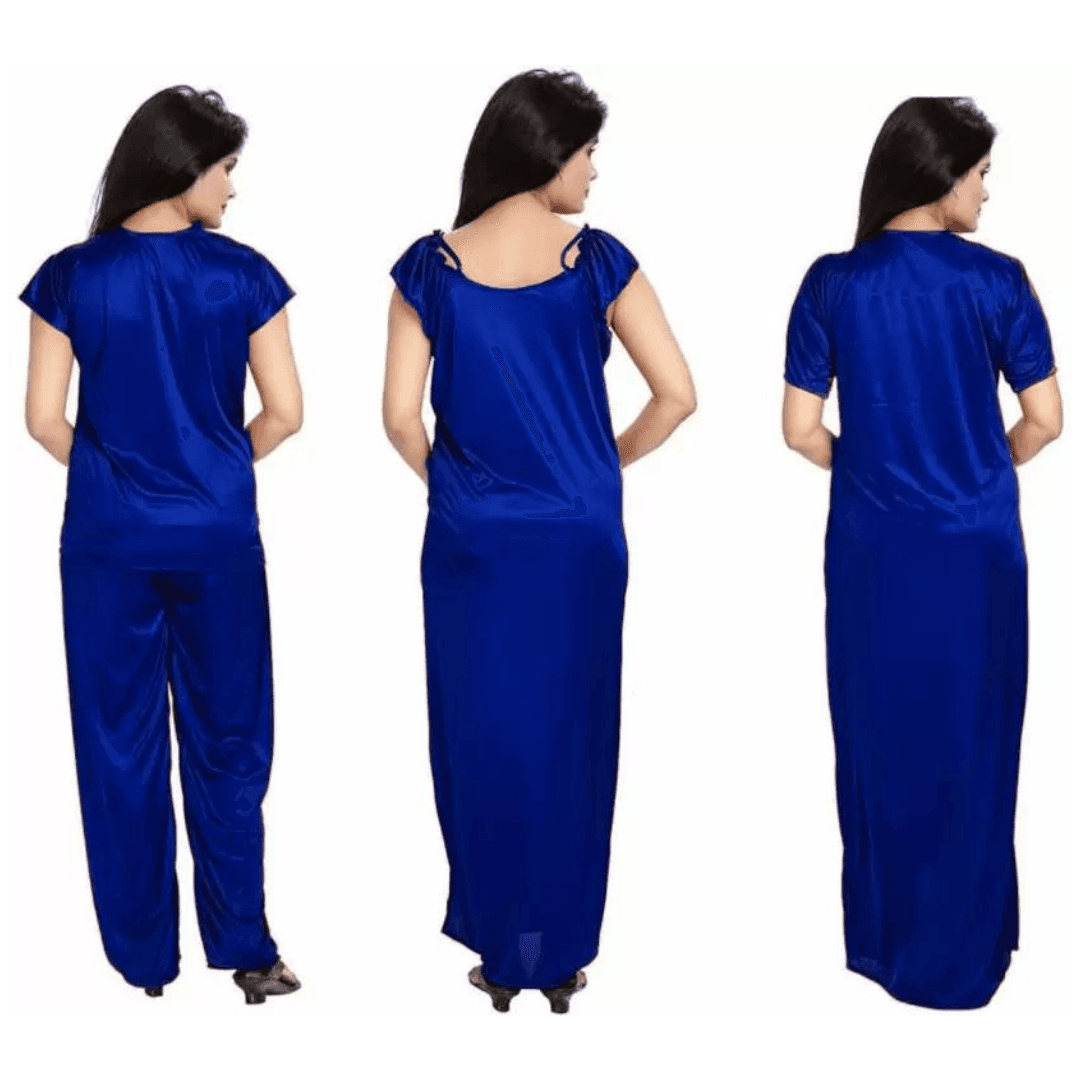 Silk Bridal Nightgown Set Stylish Fancy Bridal Nighty Set For Women Free Size Dark Blue Color (3 set) 1