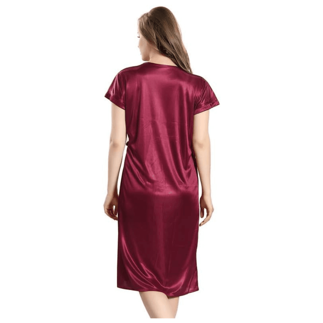 Silk Bridal Nightgown Set Stylish Fancy Bridal Nighty Set For Women Free Size Maroon Color 5