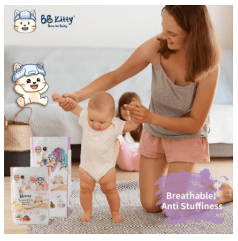 BB Kitty M Size Sensitive Series Pack of 2 (104 pcs total) Sensitive Series – Pull-up Baby Diapers (5-12 Months, 6-11kg) – Pant Style (52 pcs per pack) 3