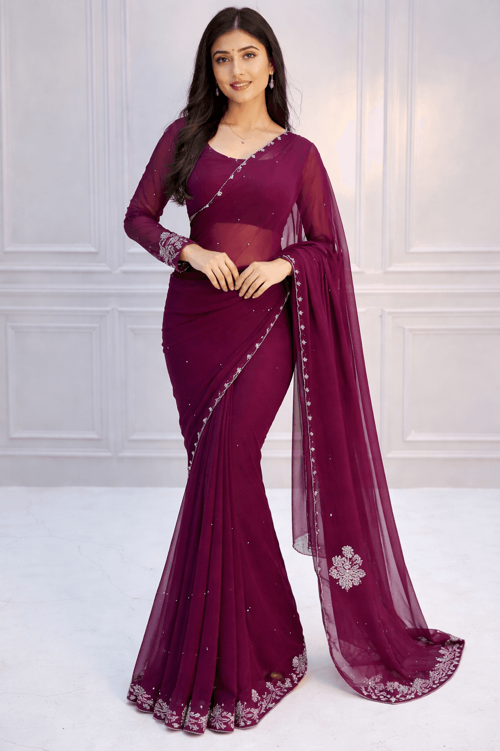 Handwork work wine color sare 4