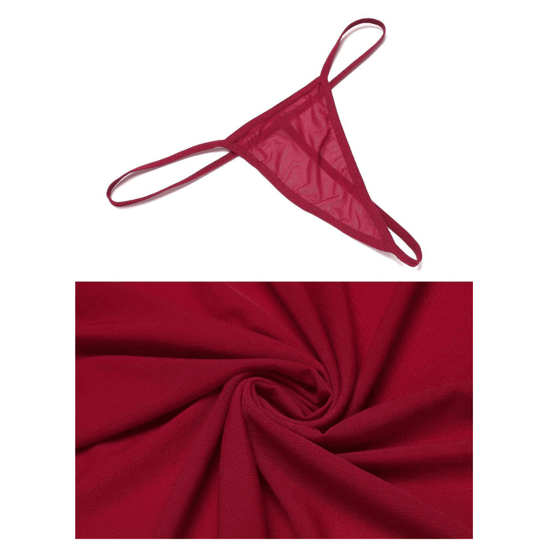 Maroon Babydoll Lingerie Above Knee Lace Net Floral Nightwear With G String Panty For Women 5