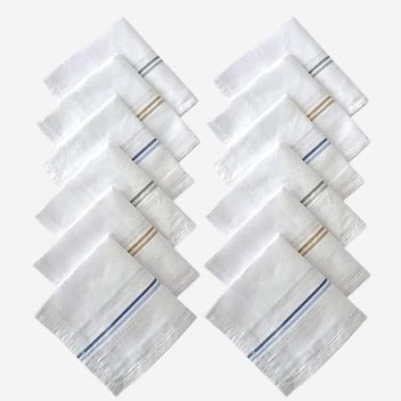 Cotton Premium Collection Handkerchief 12 pcs Packs, Hanky for Men, Rumal white Soft and full cotton fabric