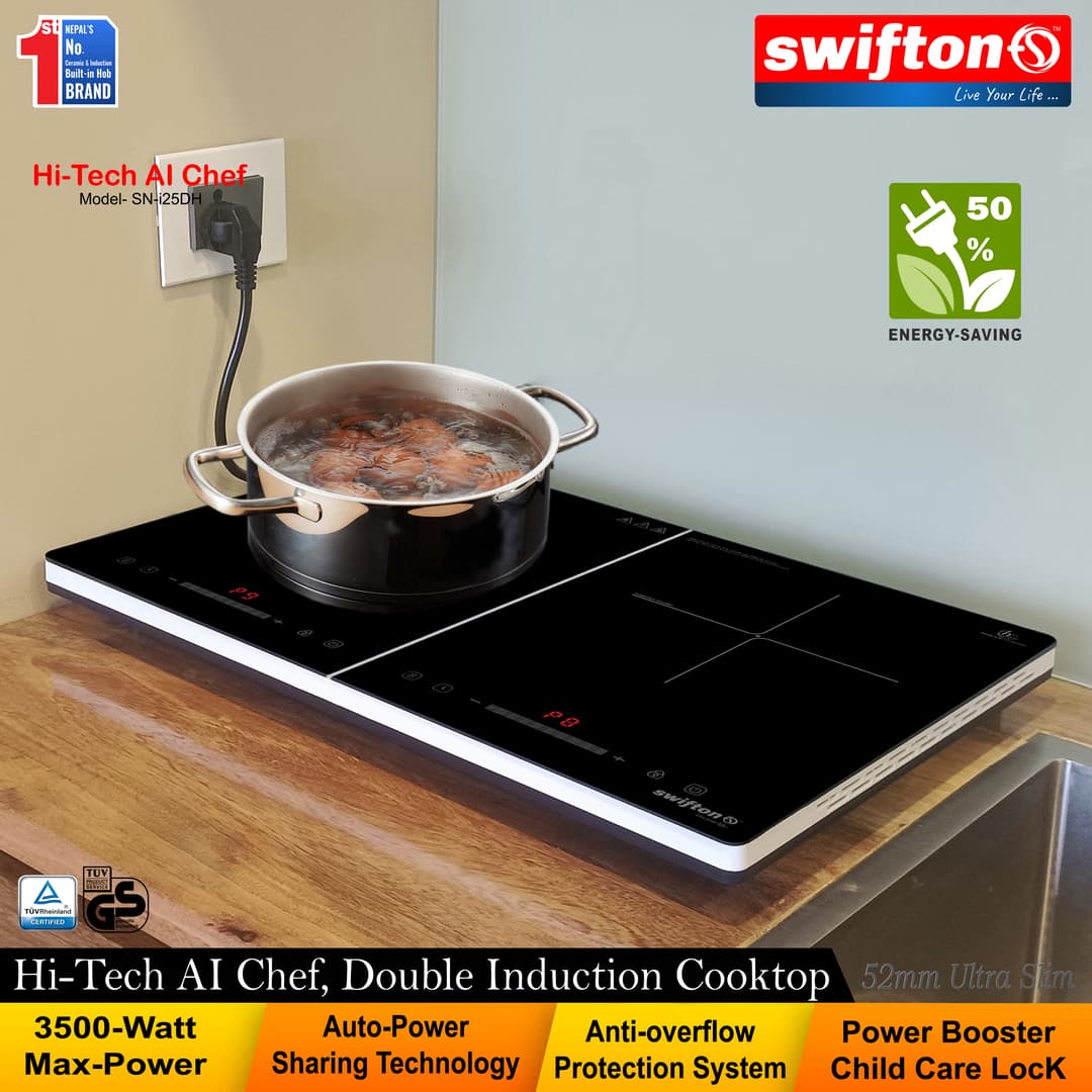 Swifton Double 2 Induction Cooktop Anti Overflow Protection 9 Cooking Power level Power Booster Child Lock Timer SN-i25DH 1