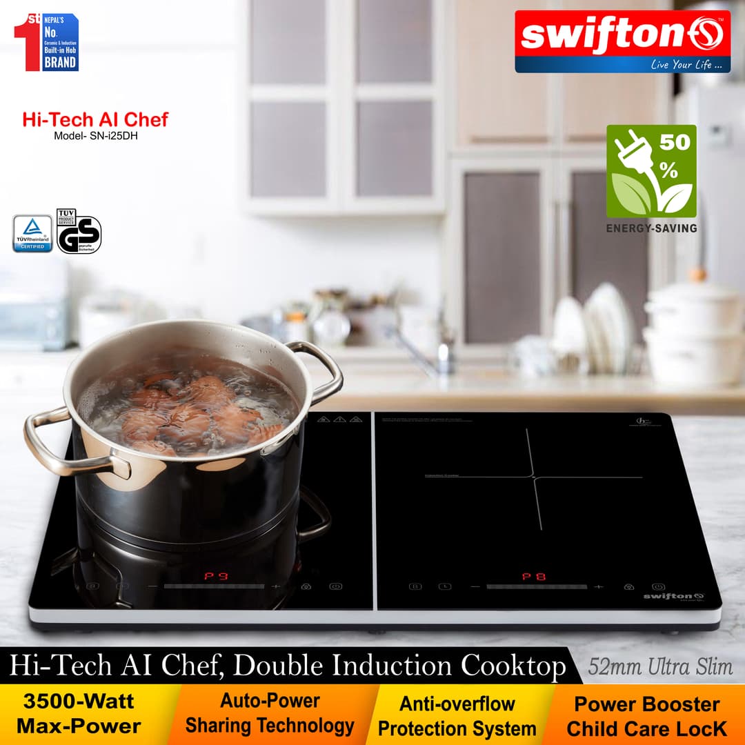 Swifton Double 2 Induction Cooktop Anti Overflow Protection 9 Cooking Power level Power Booster Child Lock Timer SN-i25DH 3