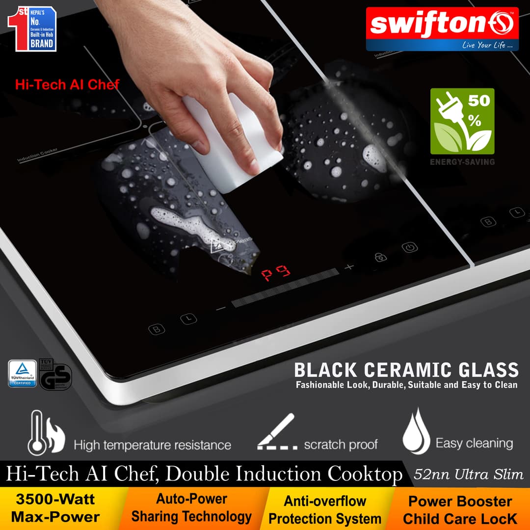 Swifton Double 2 Induction Cooktop Anti Overflow Protection 9 Cooking Power level Power Booster Child Lock Timer SN-i25DH 4