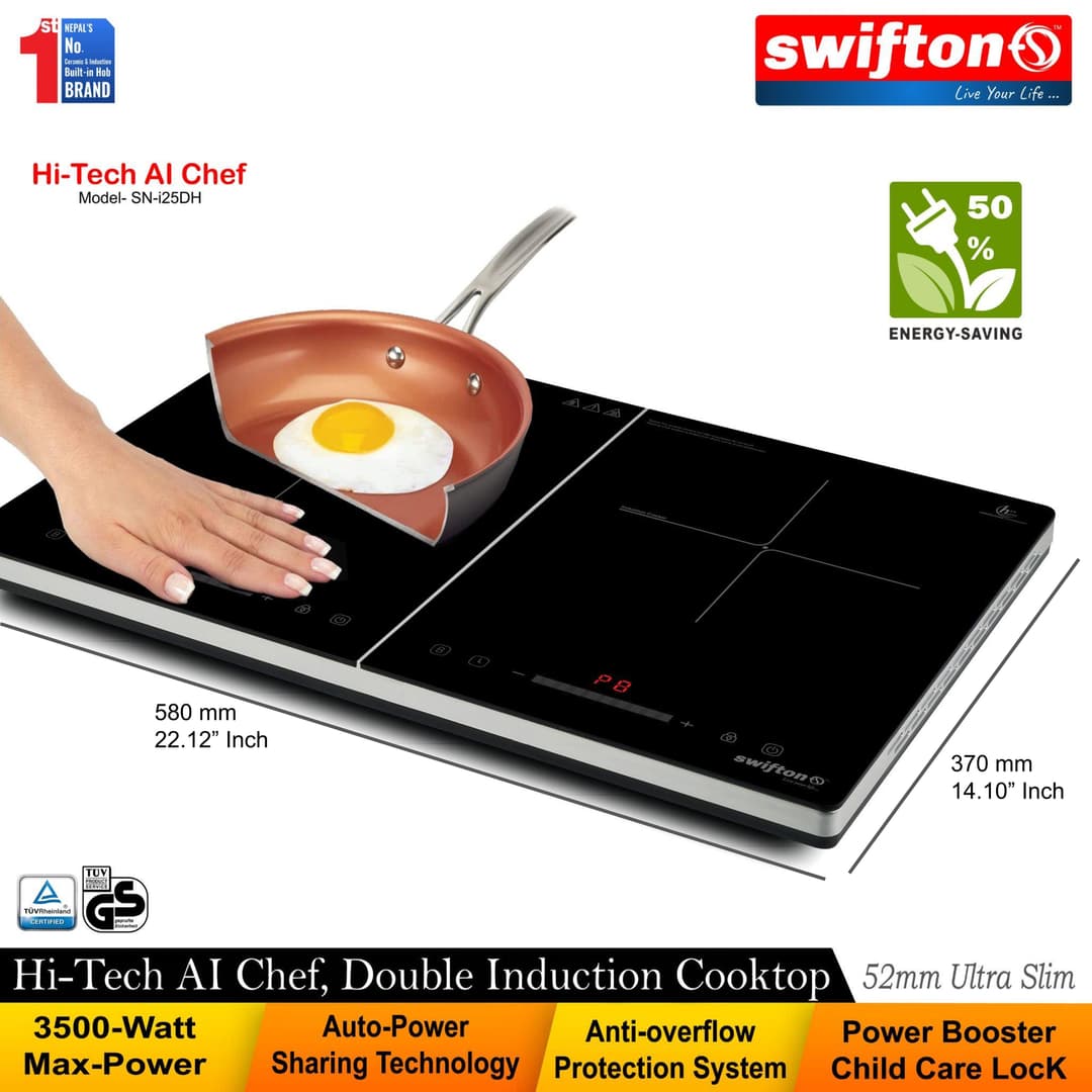 Swifton Double 2 Induction Cooktop Anti Overflow Protection 9 Cooking Power level Power Booster Child Lock Timer SN-i25DH 6
