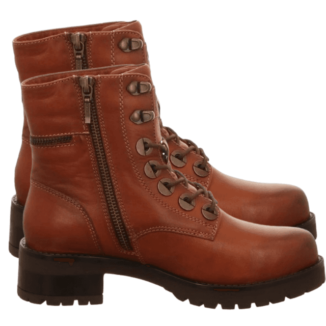 Brown Leather Lace-Up Ankle Boot with Side Zipper