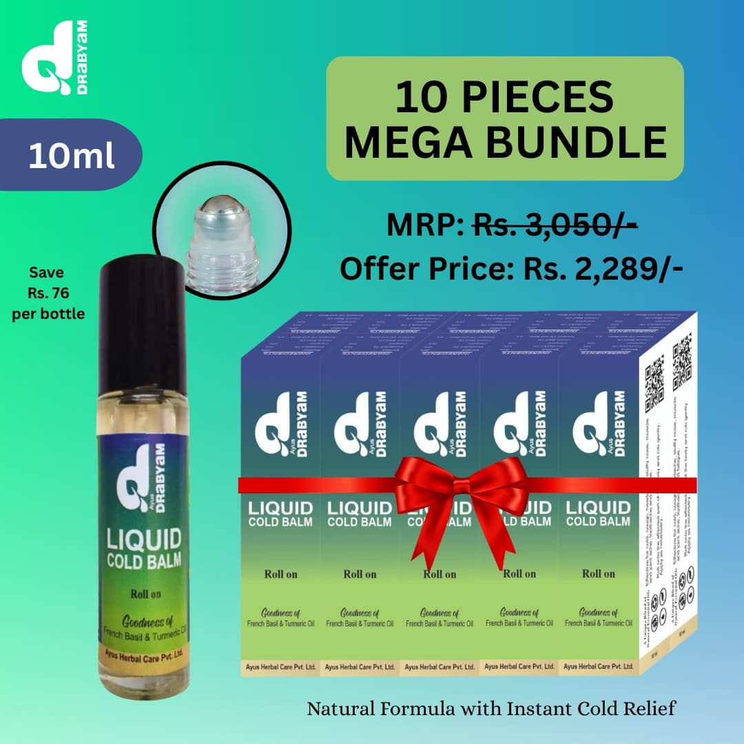Drabyam Liquid Cold Balm Roll-On 10ml - 10 Pieces Mega Bundle